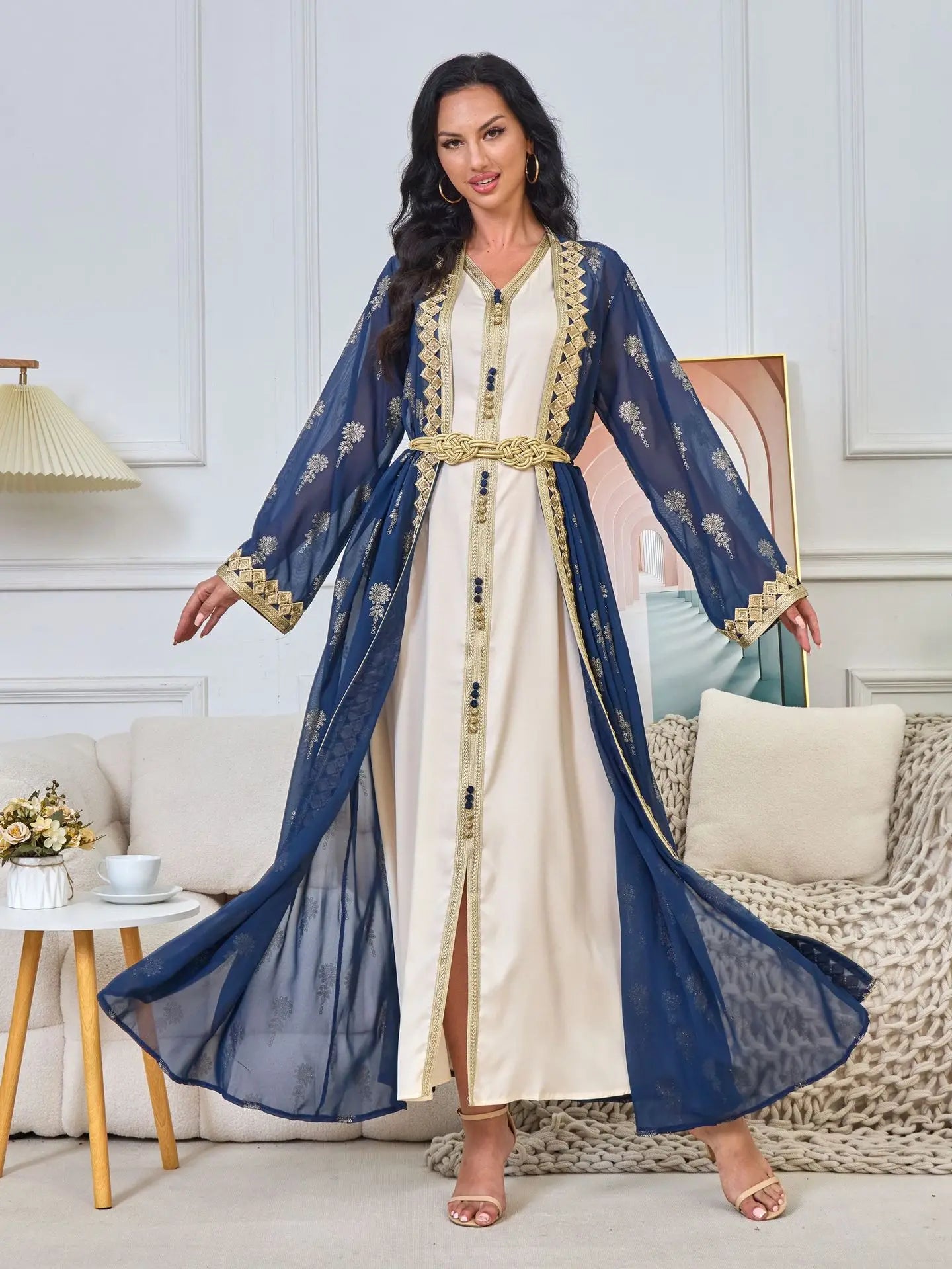 2026 New Women's Cardigan Vest Two-Piece Dress Middle Eastern Arabic Robe