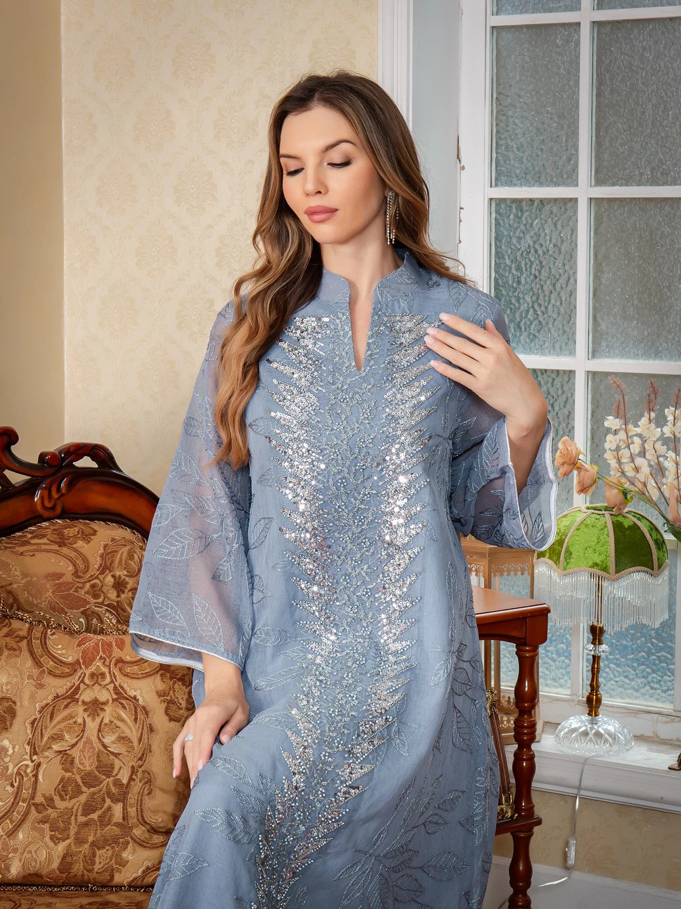 Women Dress Eid Muslim Abaya Party Dresses Sequins Ramadan Mesh Embroidery Jalabiya Dubai Abayas Kaftan Vestidos Arab Long Robe