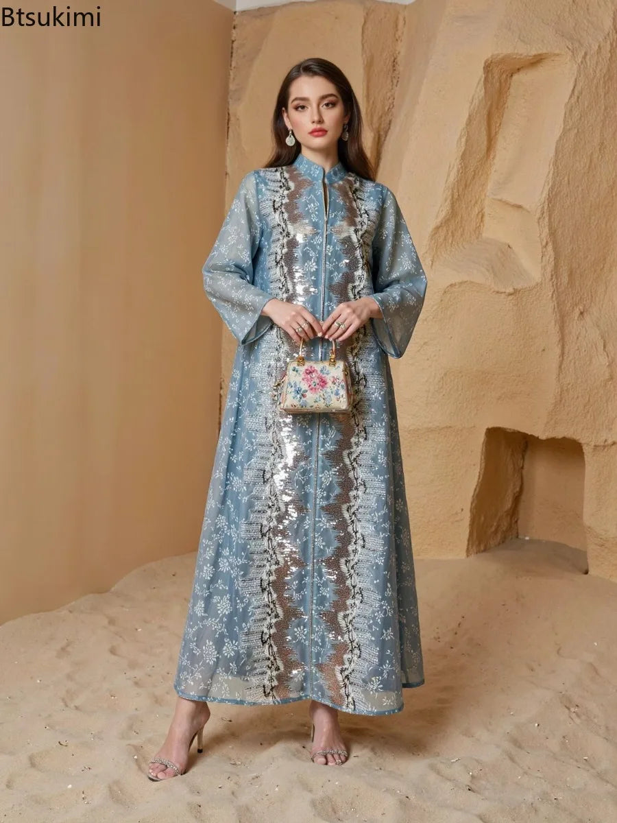 Spring New Women Dress Muslim Abaya Dubai Elegant Vestidos Largos Ramadan Party Caftan Women Evening Dresses Morocco Kaftan Robe