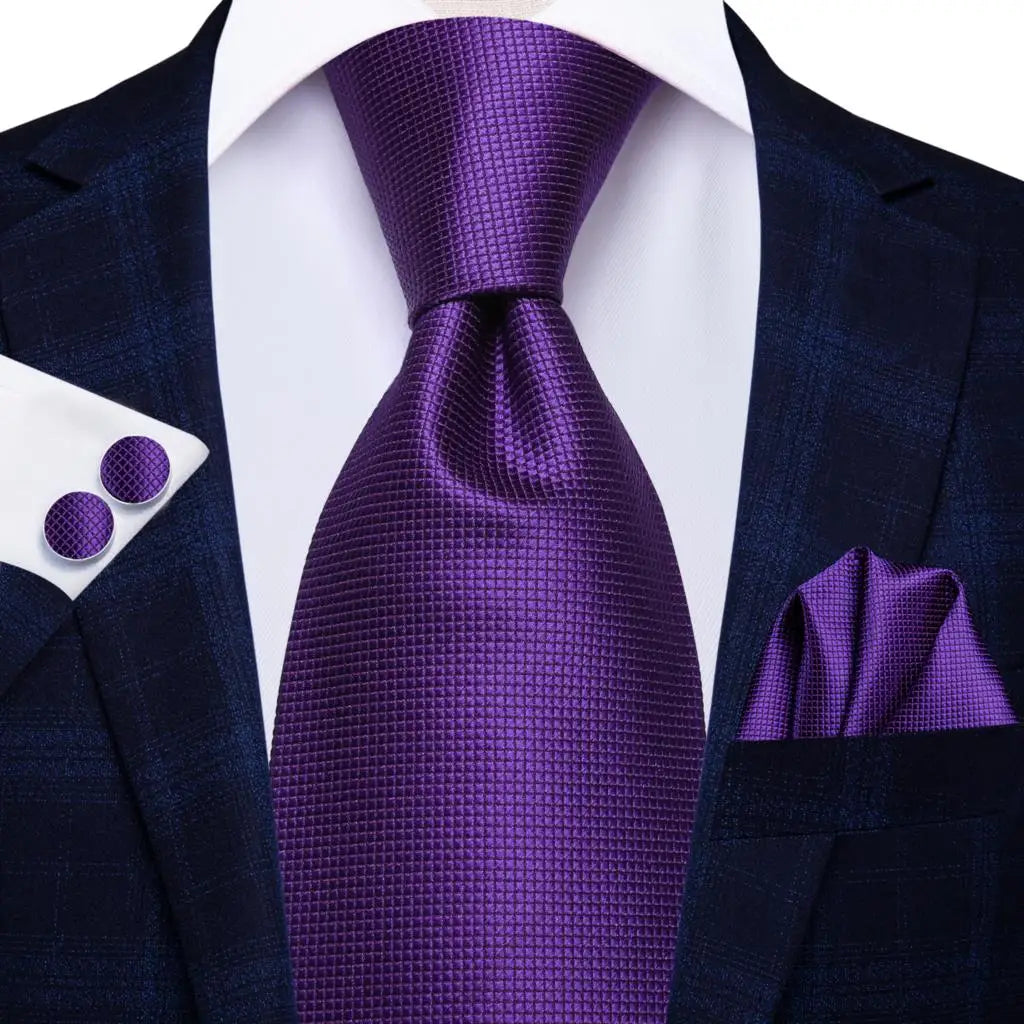 Hi-Tie Solid Purple Navy 100% Silk Men's Tie Neck Red Ties Ties for Men Formal Business Luxury Wedding Neckties Gravatas