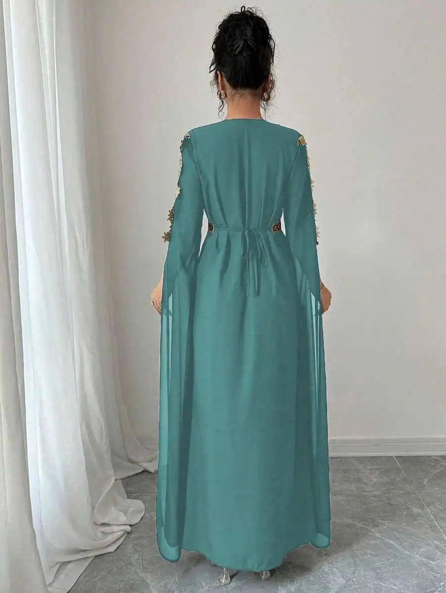 Eid Women Party Dress Abaya Split Long Sleeve Muslim Jalabiya Ramadan Solid Vestidos Largos V Neck Dresses Arab Long Robe 2026