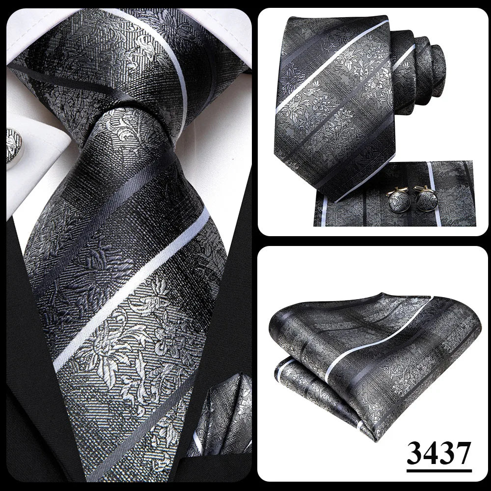 Hi-tie Design Black Solid Dot Silk Wedding Tie For Men Hanky Cufflink Gift Men Necktie Gravata Set Fashion Business Dropshipping