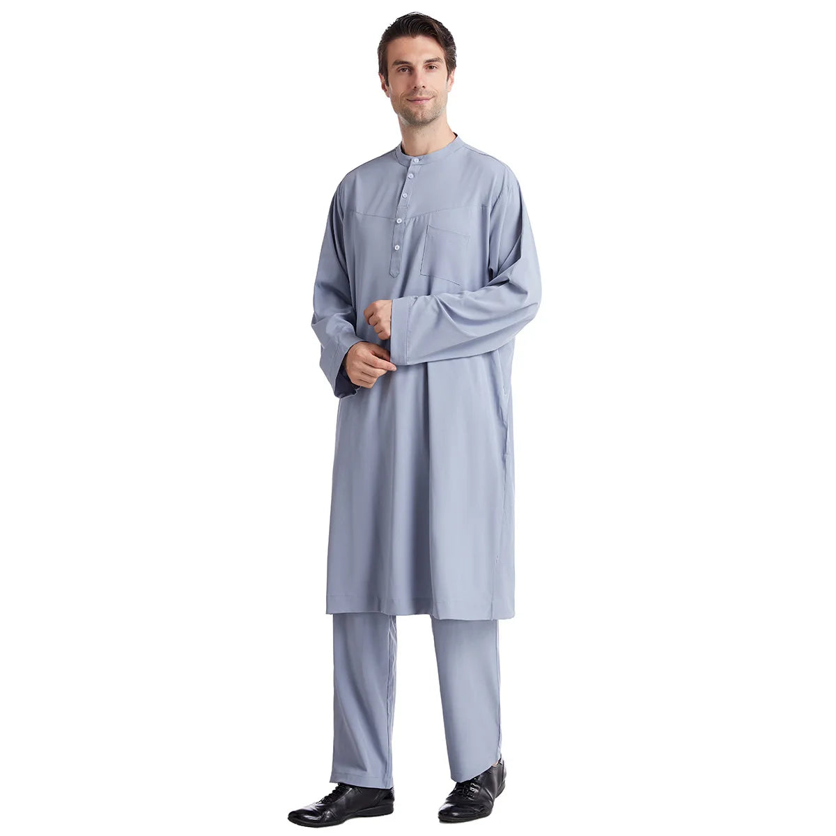Muslim Men Jubba Thobe 2 Pice Set Top with Pant Mens Abaya Long Islamic Eid 2026 Ramadan Long Robe Saudi Wear Caftan Dubai Arab