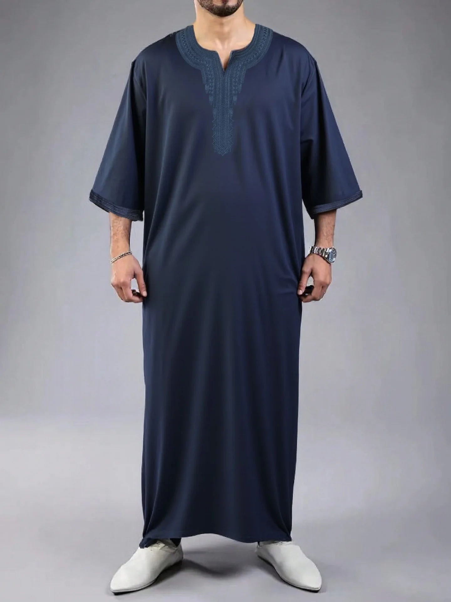 2026 Men's Traditional Muslim Clothing Eid Middle East Jubba Thobe Men Thobe Arab Muslim Robes with Short Sleeves Husband Gift