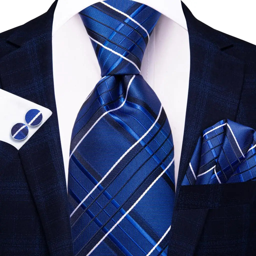 Hi-Tie Blue Business Solid Silk Men's Tie NeckTie 8.5cm Ties for Men Formal Luxury Wedding High Quality Gravata