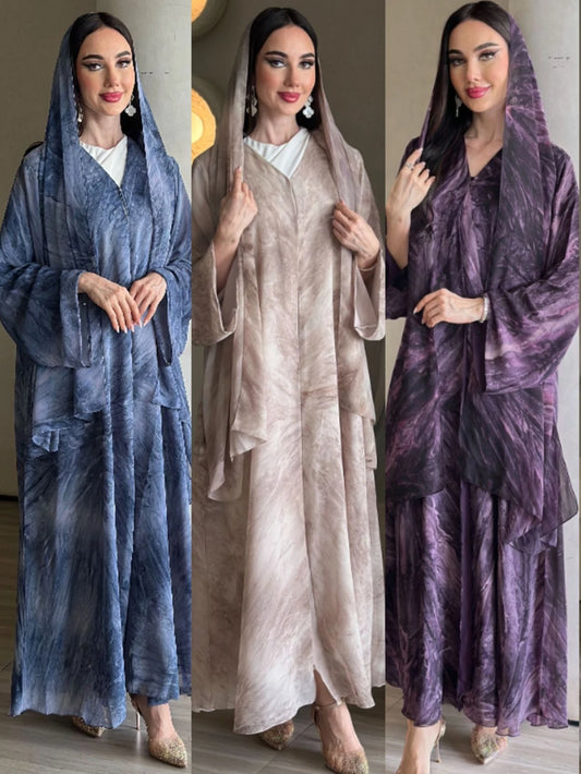 Eid Abaya for Women Print Cardigan Scarf Set Muslim Dresses Ramadan Morocco Dubai Jalabiya Kaftan Vestidos Arab Long Robe 2025