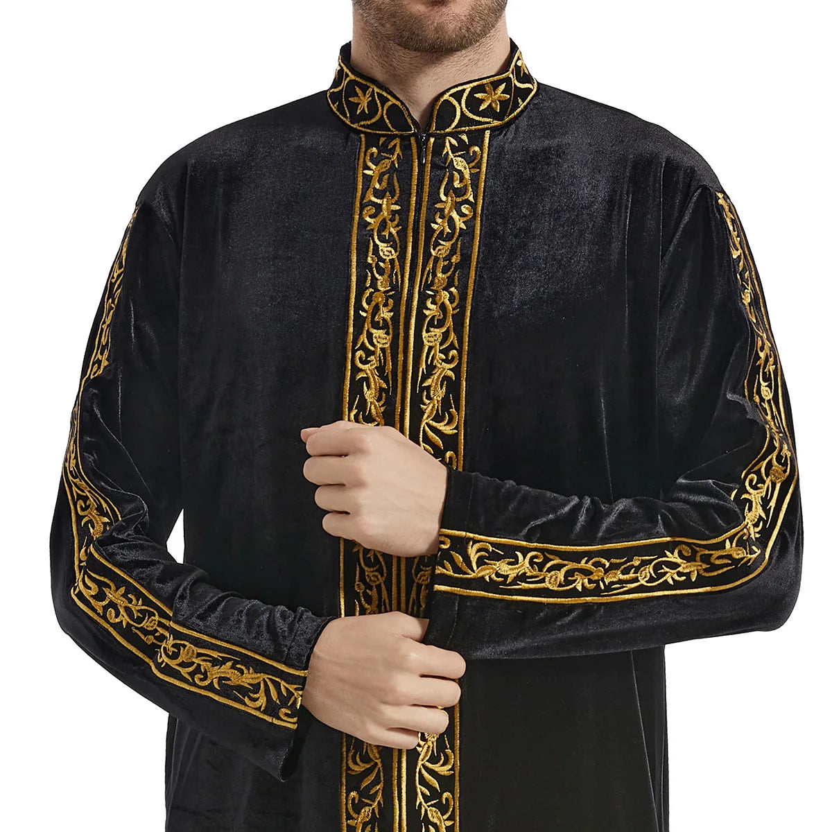 Muslim Men Jubba Thobe Islamic Clothing Velvet Kaftan Thoub Arabic Saudi Robe Dress Jubah Caftan Thawb Ramadan Gown Middle East