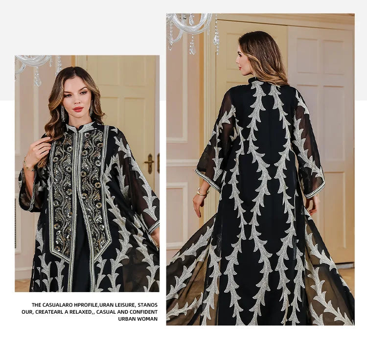Women Party Dress Abaya Dubai Eid Muslim Mesh Embroidery Jalabiya Ramadan Dresses Morocco Kaftan Vestidos Largos Arab Long Robe