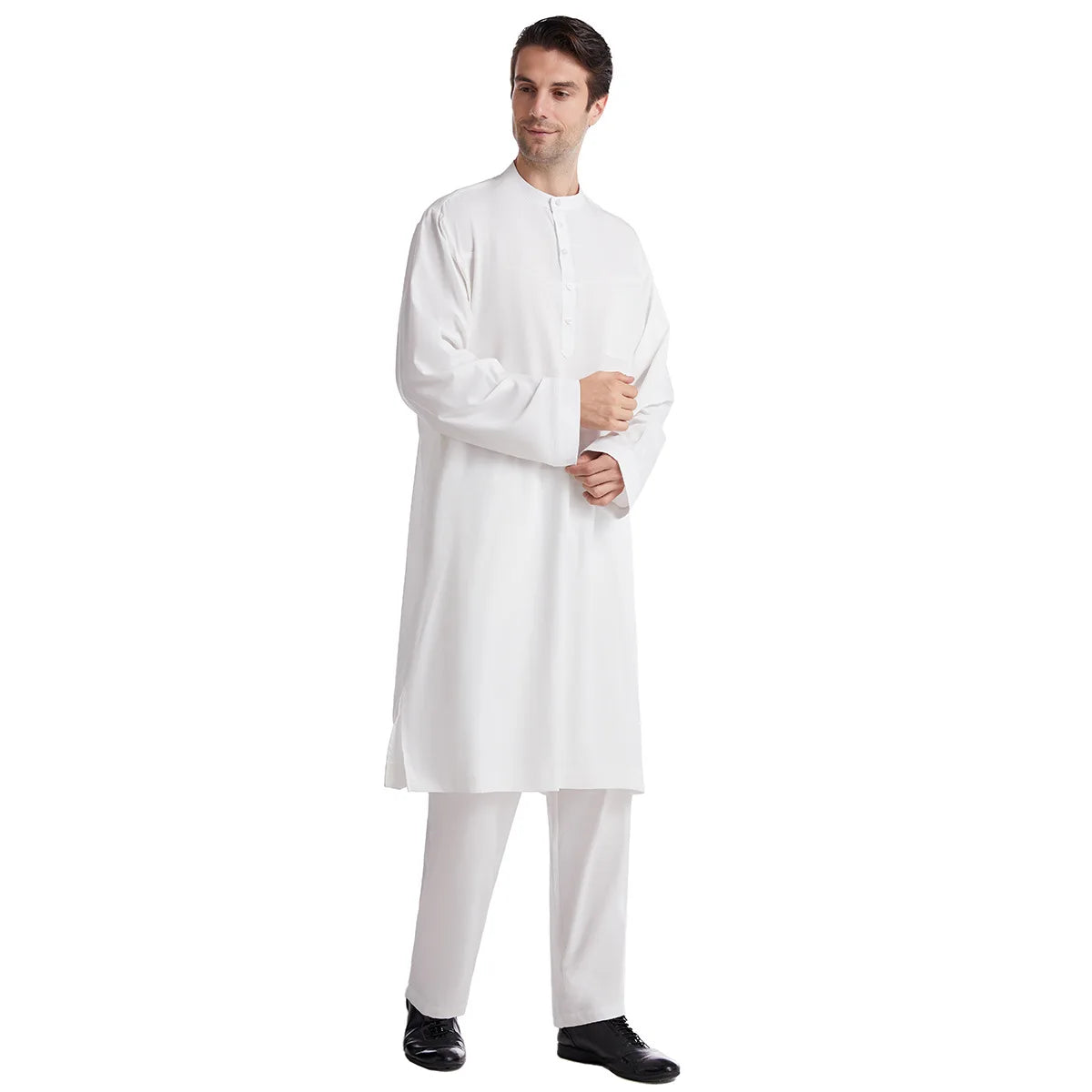 Muslim Men Jubba Thobe 2 Pice Set Top with Pant Mens Abaya Long Islamic Eid 2026 Ramadan Long Robe Saudi Wear Caftan Dubai Arab