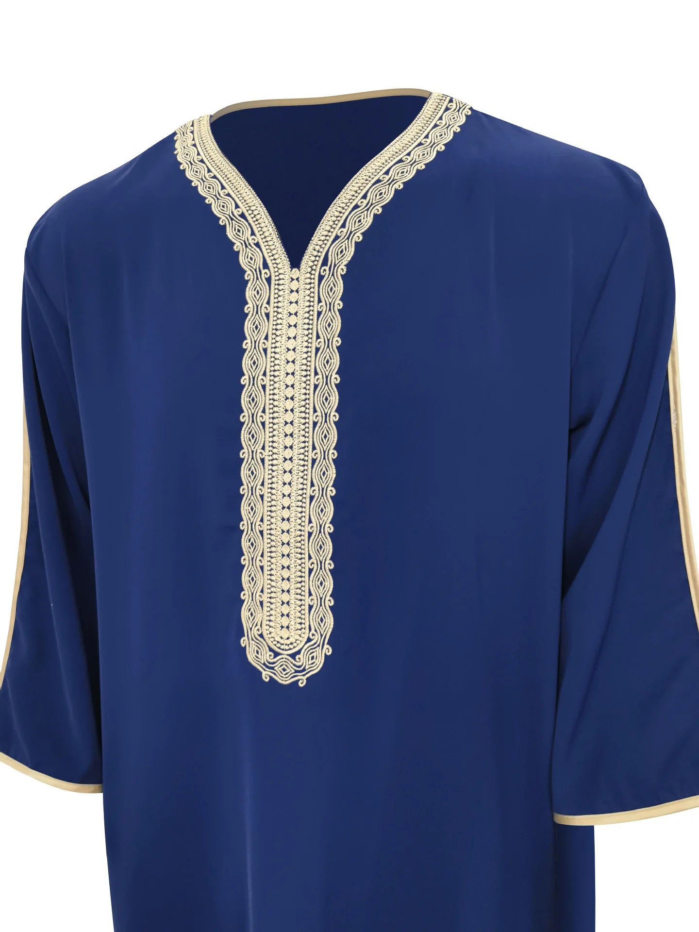 Ethnic Style Kandouras Thobe for Men Jabador Gandoura Side Pockets Embroidery Abaya Long Sleeve Muslim Kaftan Vintage White Robe