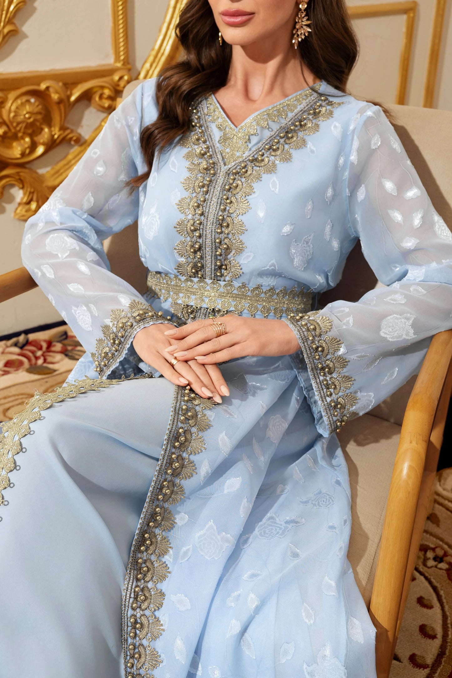 Muslim Abayas Moroccan Floral Maxi Kaftan Dress for Women Arabic Islamic Dubai Robe Ramadan Prayer Clothing