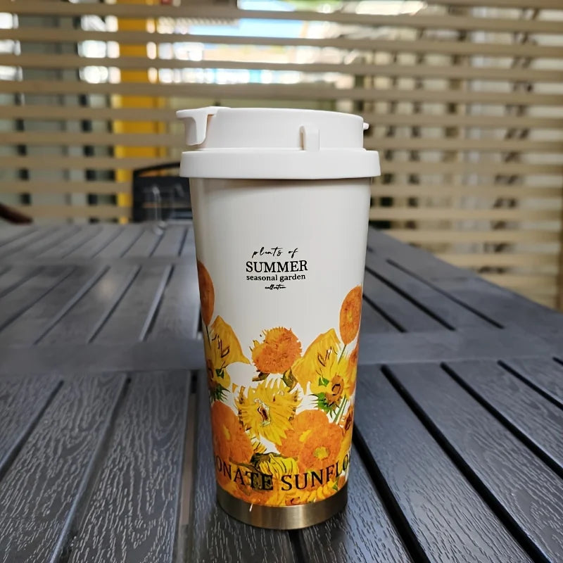 Coffee Mug Woman 500ml ，Stainless Steel Vacuum Flask with Straw and Thermal Cup for Drinking Directly