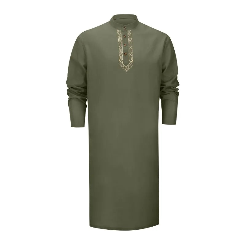 Elegant Arab Style Long Embroidered Muslim Robe for Men Traditional Islamic Clothing