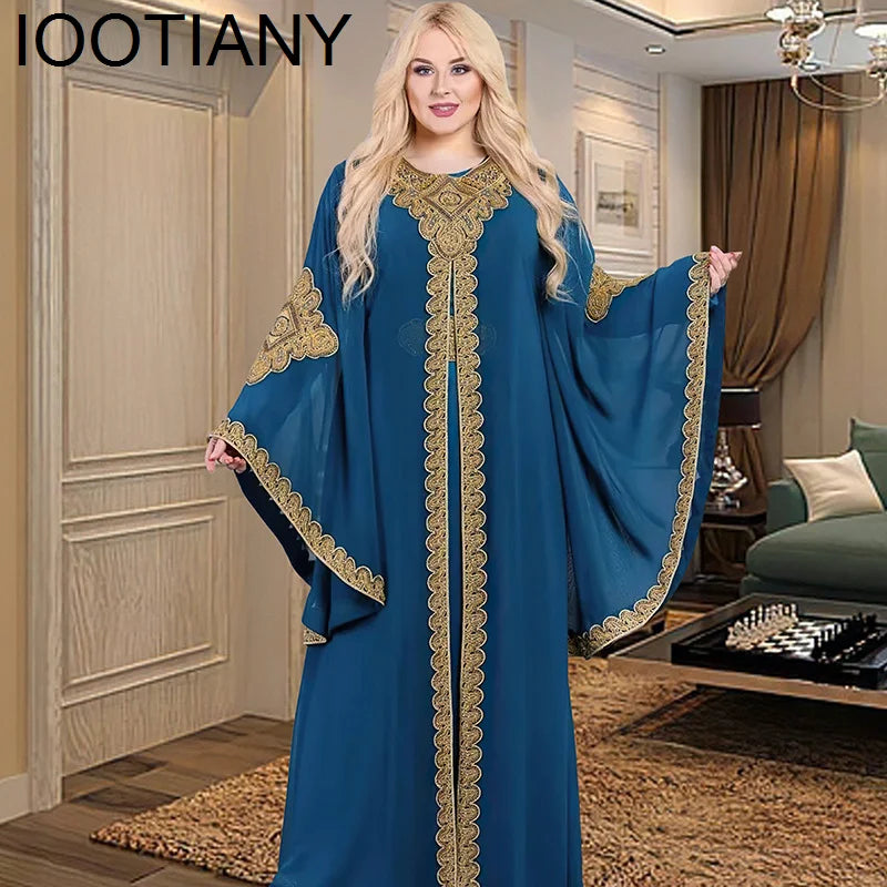 Iootiany Adult Women Muslim Clothing Elegant African Trumpet Sleeve Dress Robe Dubai Türkiye Middle East Chiffon Wedding Dress