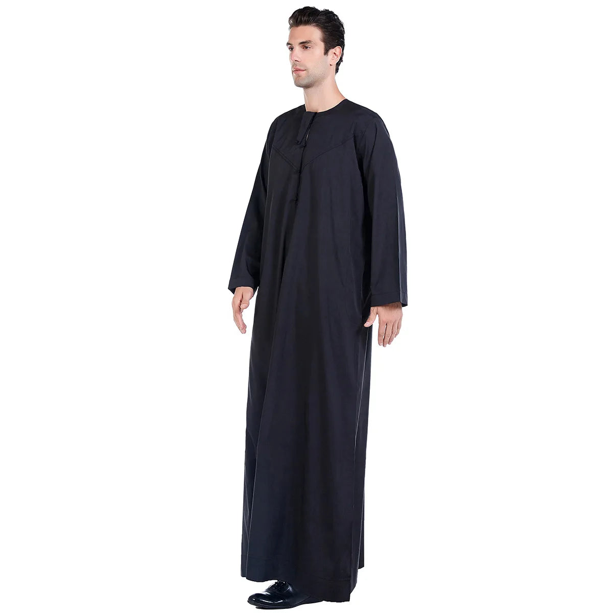 Men Abaya Solid Muslim Long Sleeve Button Dress Pakistan Islam Clothing Jubba Thobe Saudi Arabia Kleding Kaftan Oman Qamis Homme