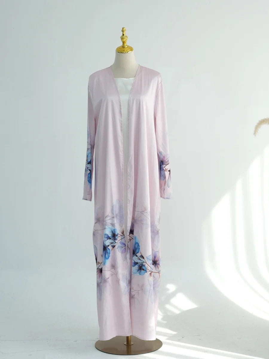 Muslim Women Arabic Dubai Abaya Chiffon Print Kimono Cardigan Long Dress With Hijab Modest Kaftan Robe Femme Islamic Clothing