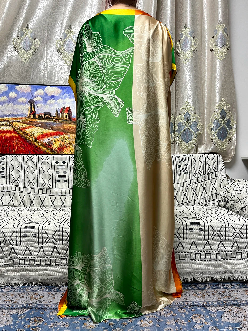 Abayas For Women 2023 Printed Silk Soft Loose Femme Robe Muslim Summer Fashion Clothing African Islam Woman Dresses With Turban