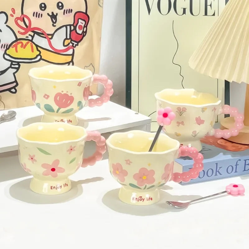 Coffee Cup Mugs Coffee Cups Creative Flower Designed Mug Household Ceramic Cup High Quality and Value Water Cup as Souvenir Gift