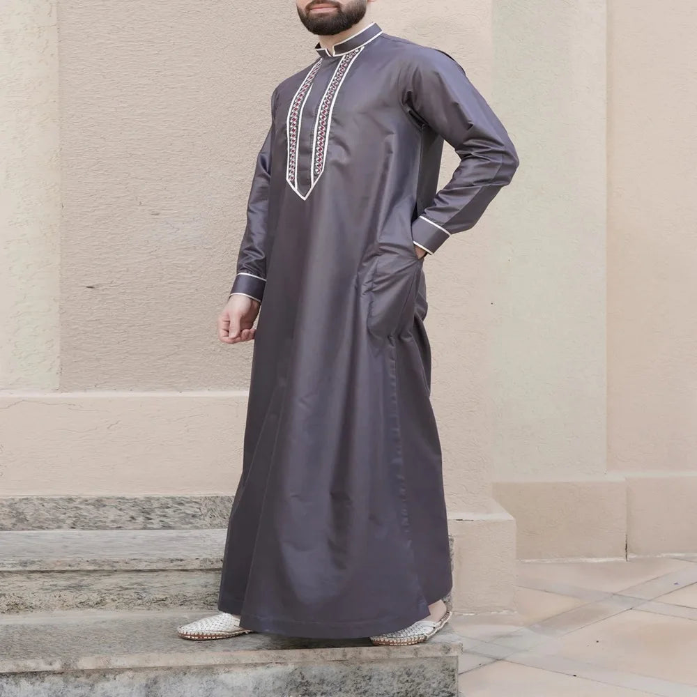 Mid East Islamic Men Clothes Muslim Fashion Abaya Men Embroidered Loose Stand Collar Long Robe Ethnic Style 2026 Man Jubba Thobe