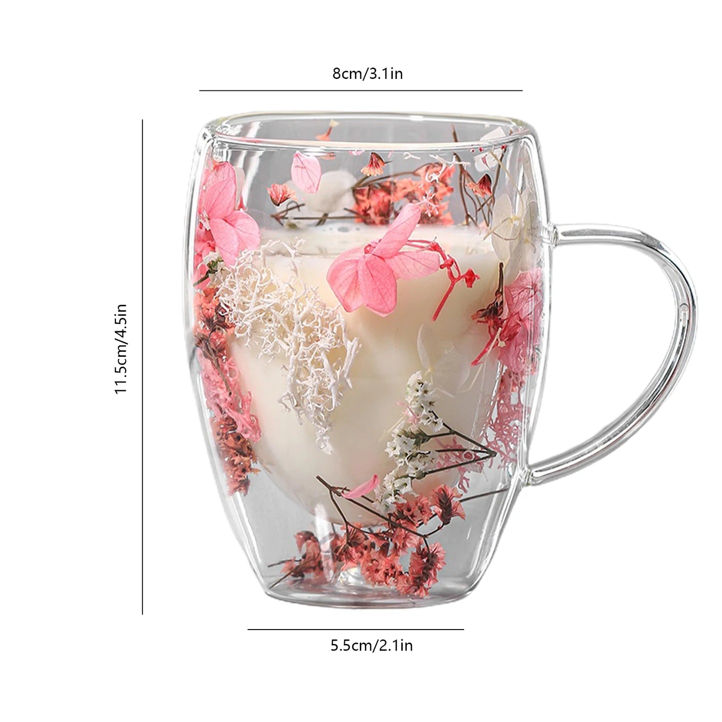 250ml Double Wall Glass Coffee Mug Dried Flowers Heat-Resistant Glasses Cup Flower Glass Mug Flower Decorated Coffee Cup tea cup
