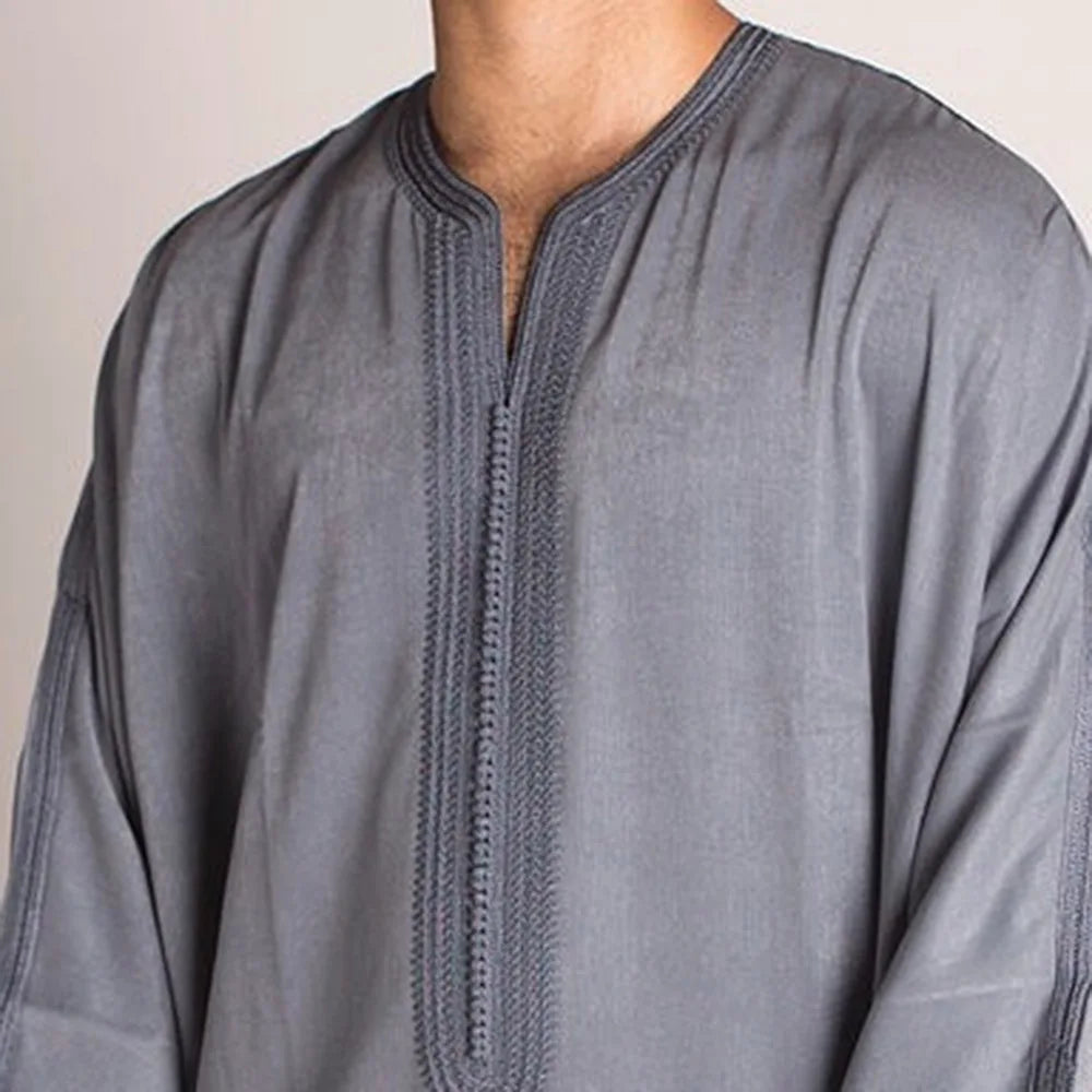 New 2026 Muslim Men Abaya Arabic Islamic Clothing Loose Shirt Robe Jubba Thobe Ethnic Print Saudi Arab Middle East Male Vestidos