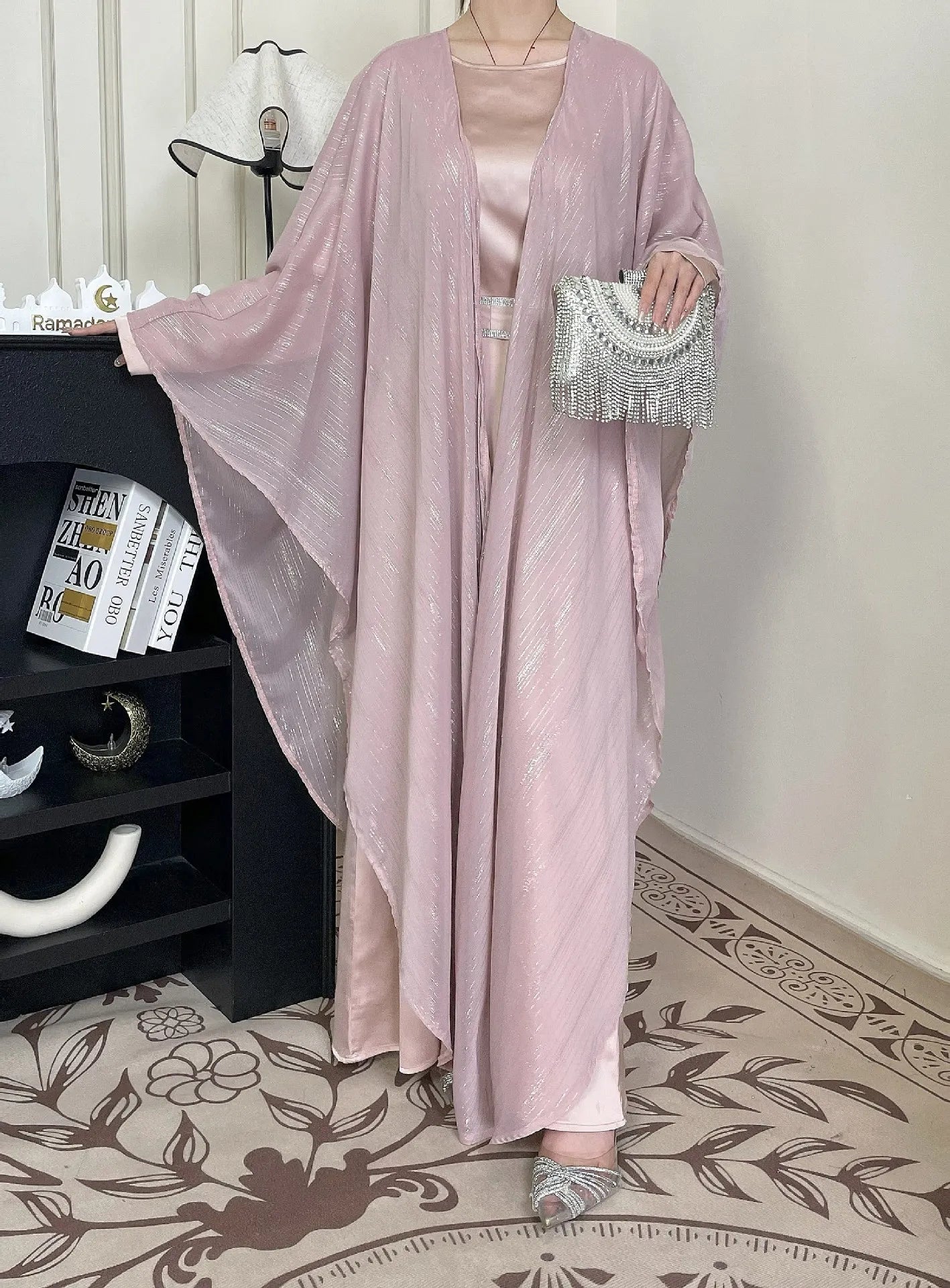 Eid Dress Suit Open Abaya Women Cardigan Dresses 2 Piece Set Jalabiya Muslim Ramadan Dubai Kaftan Party Vestidos Robe Morocco