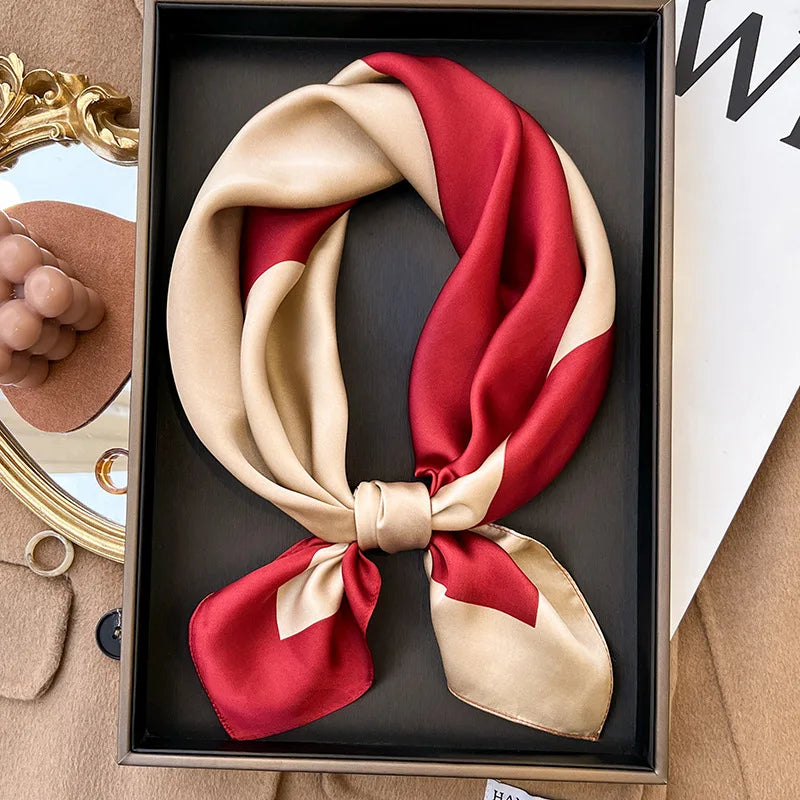 Handkerchiefs Hair Silk Scarf 70*70cm Print Satin Big Square Silk Scarves Shawls For Women Luxury Brand Designer Hijab Headband