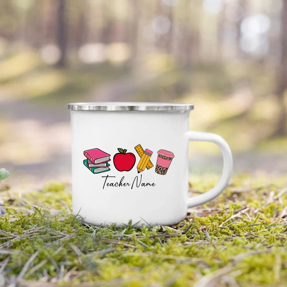 Personlised Mug Creative Coffee Cups Teacher Life Drinks Water Enamel Cup Handle Drinkware Teacher's Day Thanks Gift for Teacher