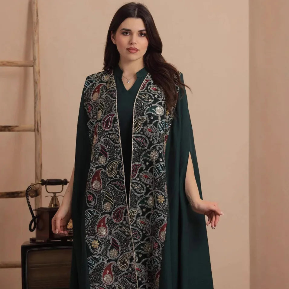 Muslim Two-piece Set Fashion Patchwork Sequin Jacket Dubai Elegant Style Dress Abaya Abaya Ramadan Dubai Luxury Islam Elegant