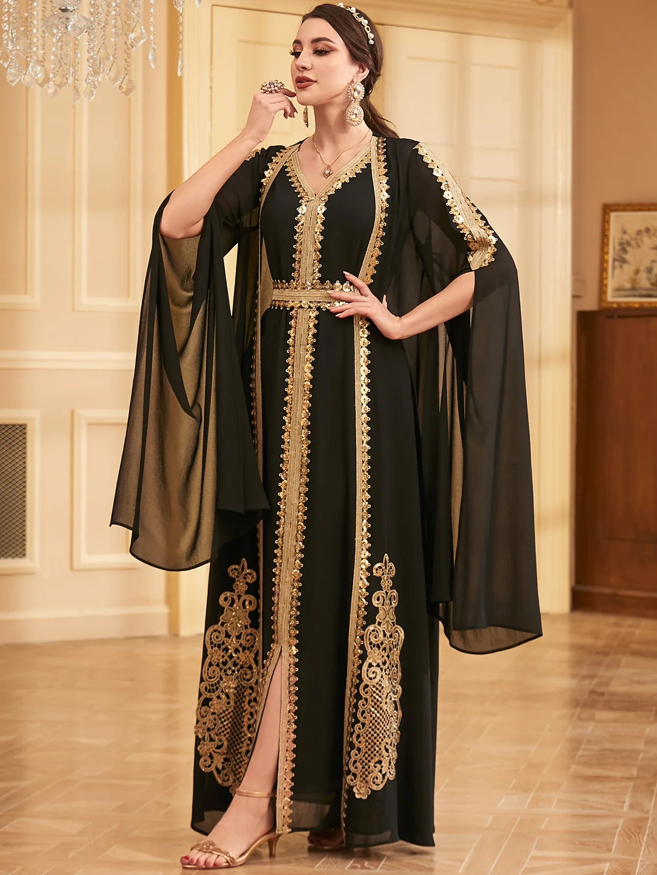 Middle East Arab Muslim New Fashion Women's Embroideried Casual Trendy Loose Elegant 2 Piece Sets Cardigan Coat Dresses Female