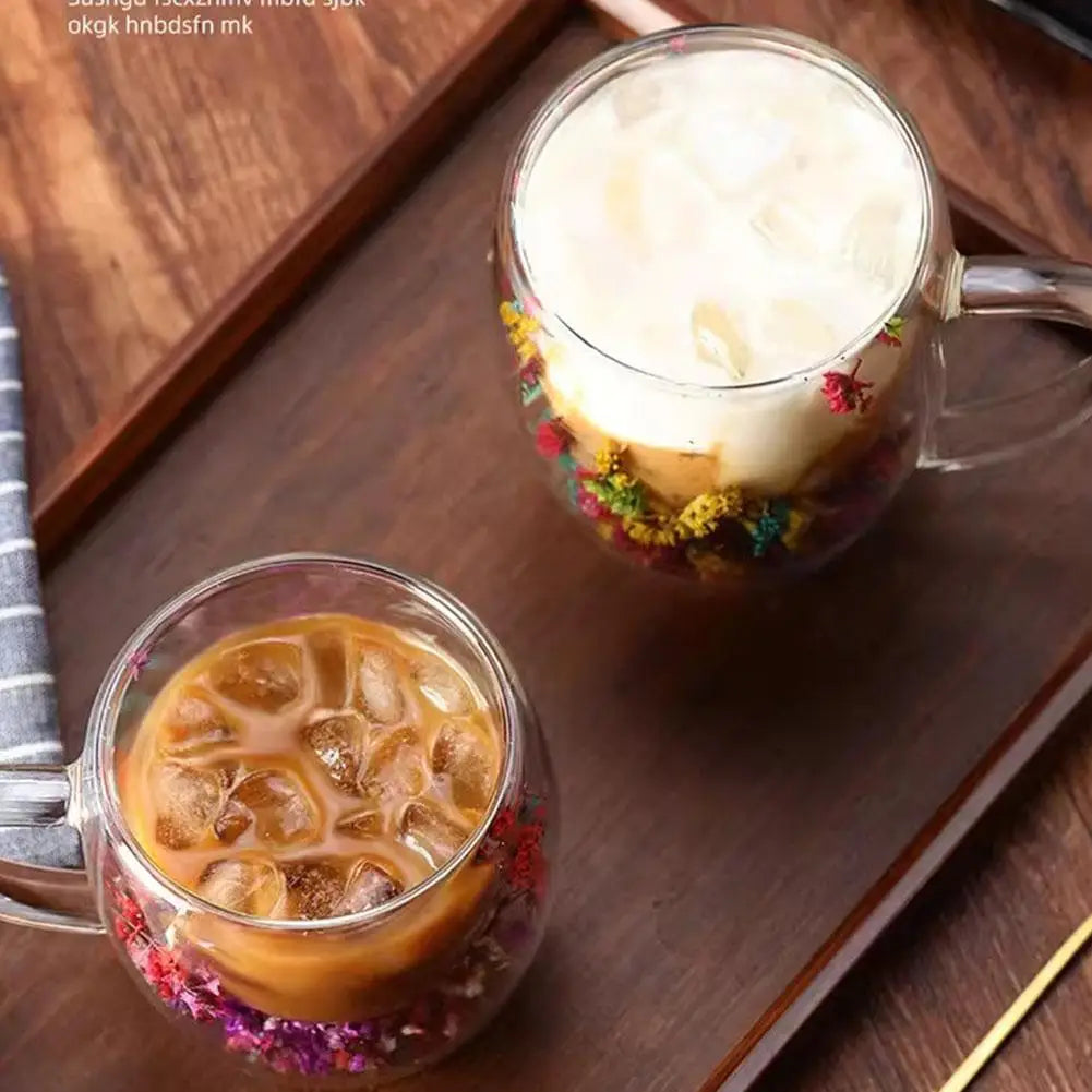 Double Walled Glass Mugs Double Wall Dried Flower Cup For Coffee Heat Resistant Dried Flower Double Wall Glass Mug For Cold