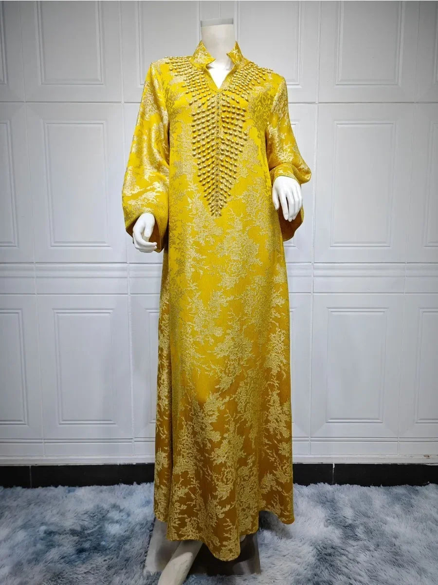Eid Muslim Dress for Women Abaya Beading Stand Collar Jalabiya Morocco Party Dresses Abayas Kaftan Abaya Vestidos Arab Long Robe