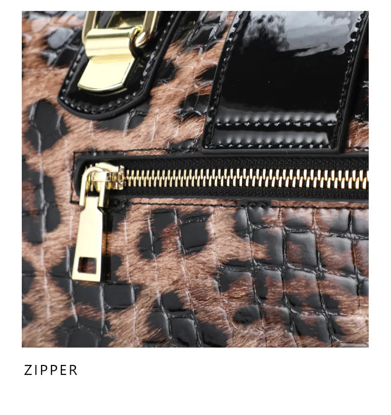 he Aidrani women's handbag, expertly made from hi - quality materials, is a luxurious leopard print Boston bag with its fashiona