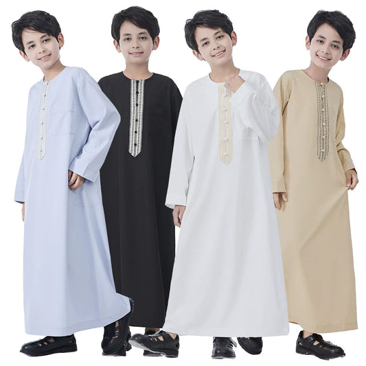 Muslim Boys Robe Gown Saudi Djellaba Pocket Arabia Abaya Kaftan Jubba Thobe Islam Eid Ramadan Djellaba Morocco Caftan Abayas