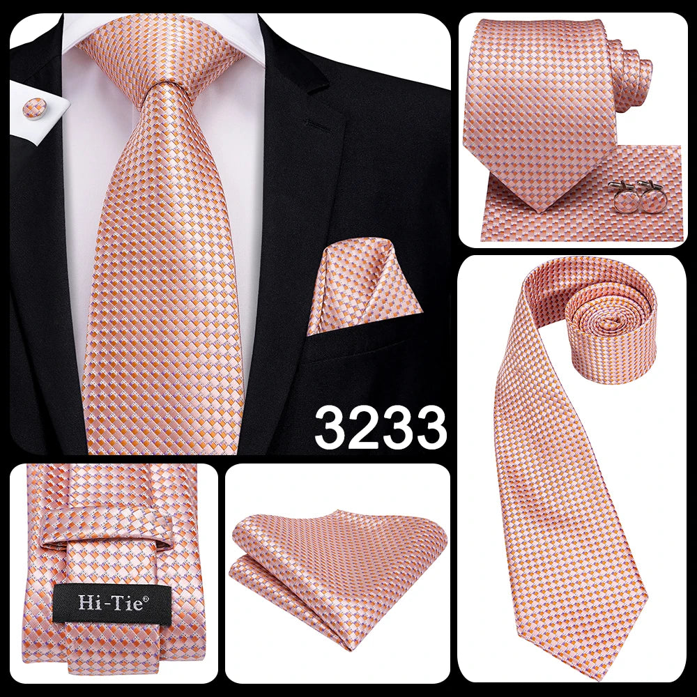 Hi-Tie New Clasic Grey Tie for Men Silk Fabric Jacquard Woven Tie Hanky Cufflinks Set for Men Designer Fashion Silk Ties SN-1466