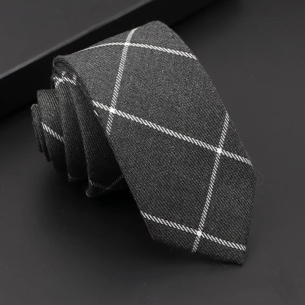 Classic Mens Solid Cotton Handmade 6cm Ties Striped Narrow Collar Slim Necktie Black Red Blue Formal Business Wedding Tie Gift