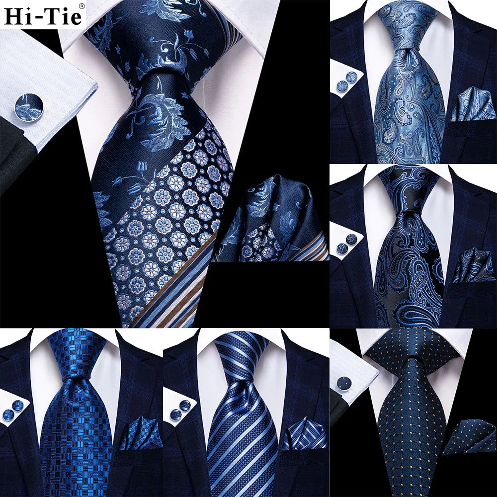 Hi-Tie 63inches Silk Mens Tie Set Extra Long Ties for Men Handkerchief Woven Classic Silk Men's 160cm Necktie Pocket Square Set