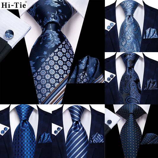 Hi-Tie 63inches Silk Mens Tie Set Extra Long Ties for Men Handkerchief Woven Classic Silk Men's 160cm Necktie Pocket Square Set