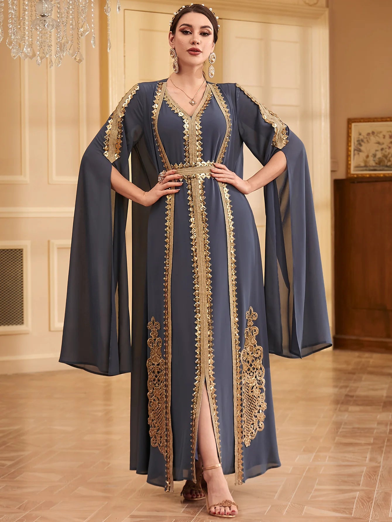 Middle East Arab Muslim New Fashion Women's Embroideried Casual Trendy Loose Elegant 2 Piece Sets Cardigan Coat Dresses Female