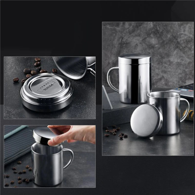 Double Wall Stainless Steel Coffee Mug with lid Portable Cup Travel Tumbler Jug Milk Tea Cups Office Water Mugs