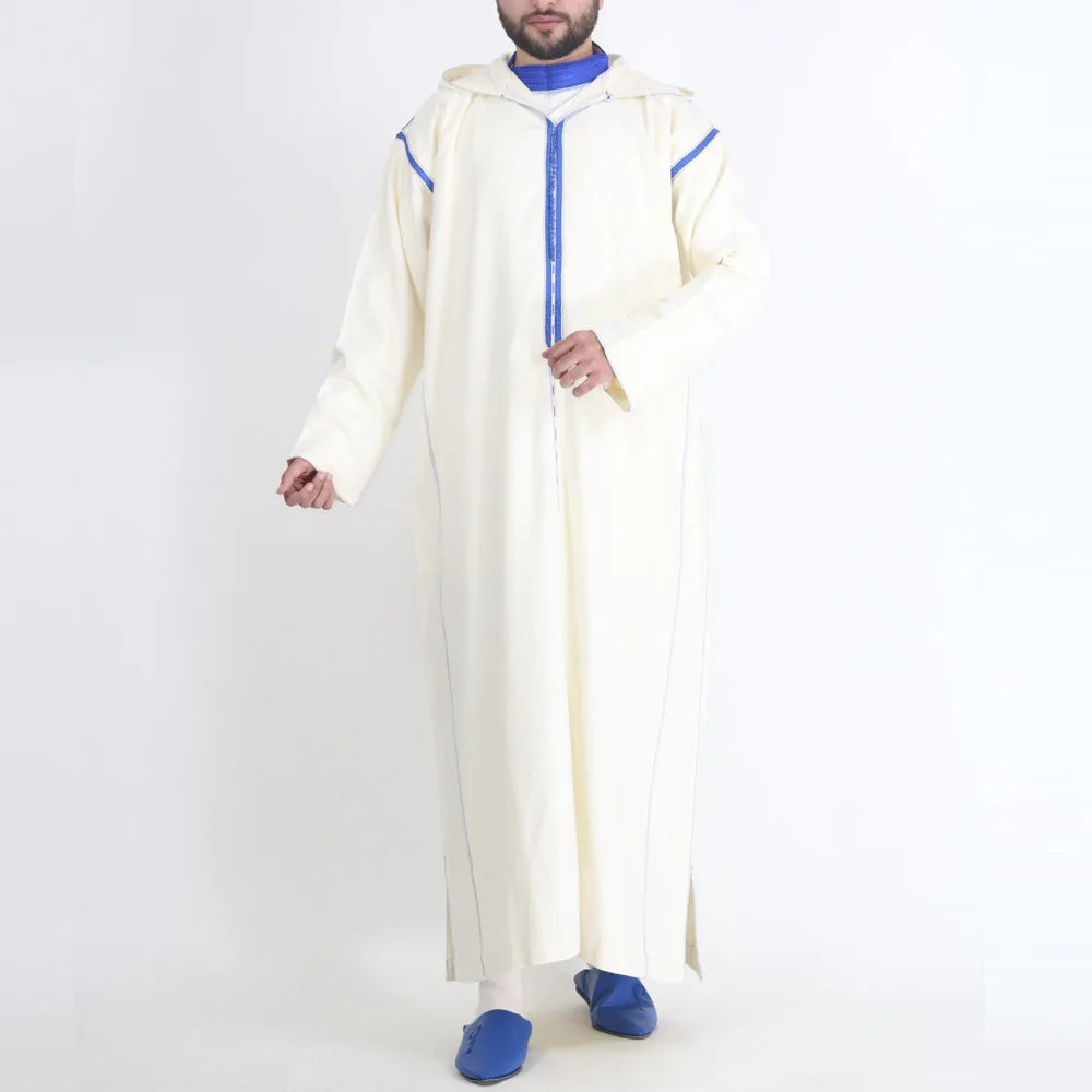 2026 Men's Muslim Thobe Middle East Jubba Thobe Long Sleeves Islamic Robe Men Muslim Dress Saudi Arabic Hooded Thobe Abaya Male