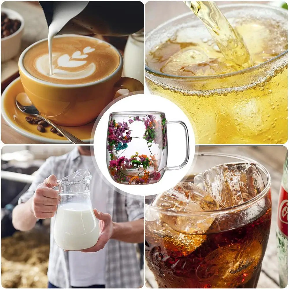 Double Walled Glass Mugs Double Wall Dried Flower Cup for Coffee Heat Resistant Dried Flower Double Wall Glass Mug for Cold