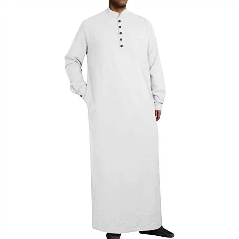 2026 Arabic Style Long Men's Stand Collar Button Muslim Robe for Men