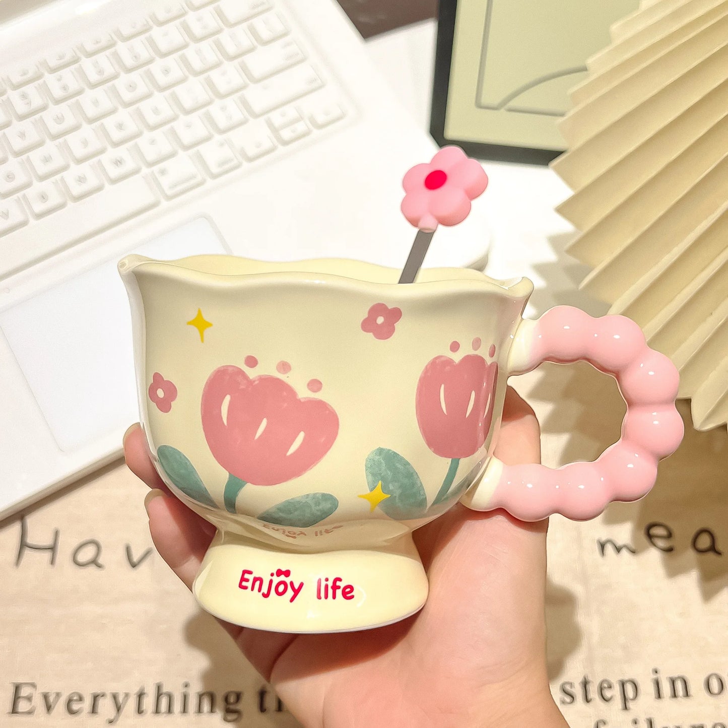 Coffee Cup Mugs Coffee Cups Creative Flower Designed Mug Household Ceramic Cup High Quality and Value Water Cup as Souvenir Gift