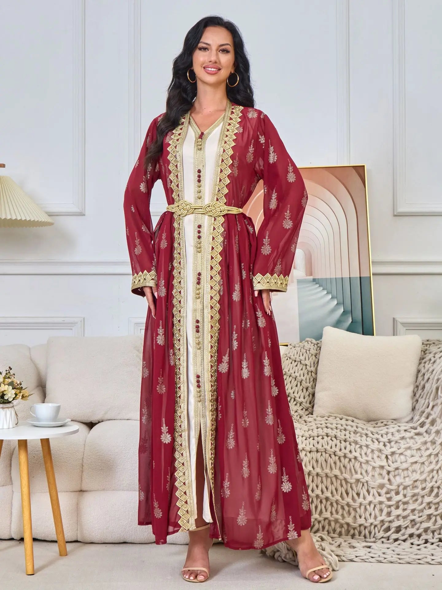 2026 New Women's Cardigan Vest Two-Piece Dress Middle Eastern Arabic Robe