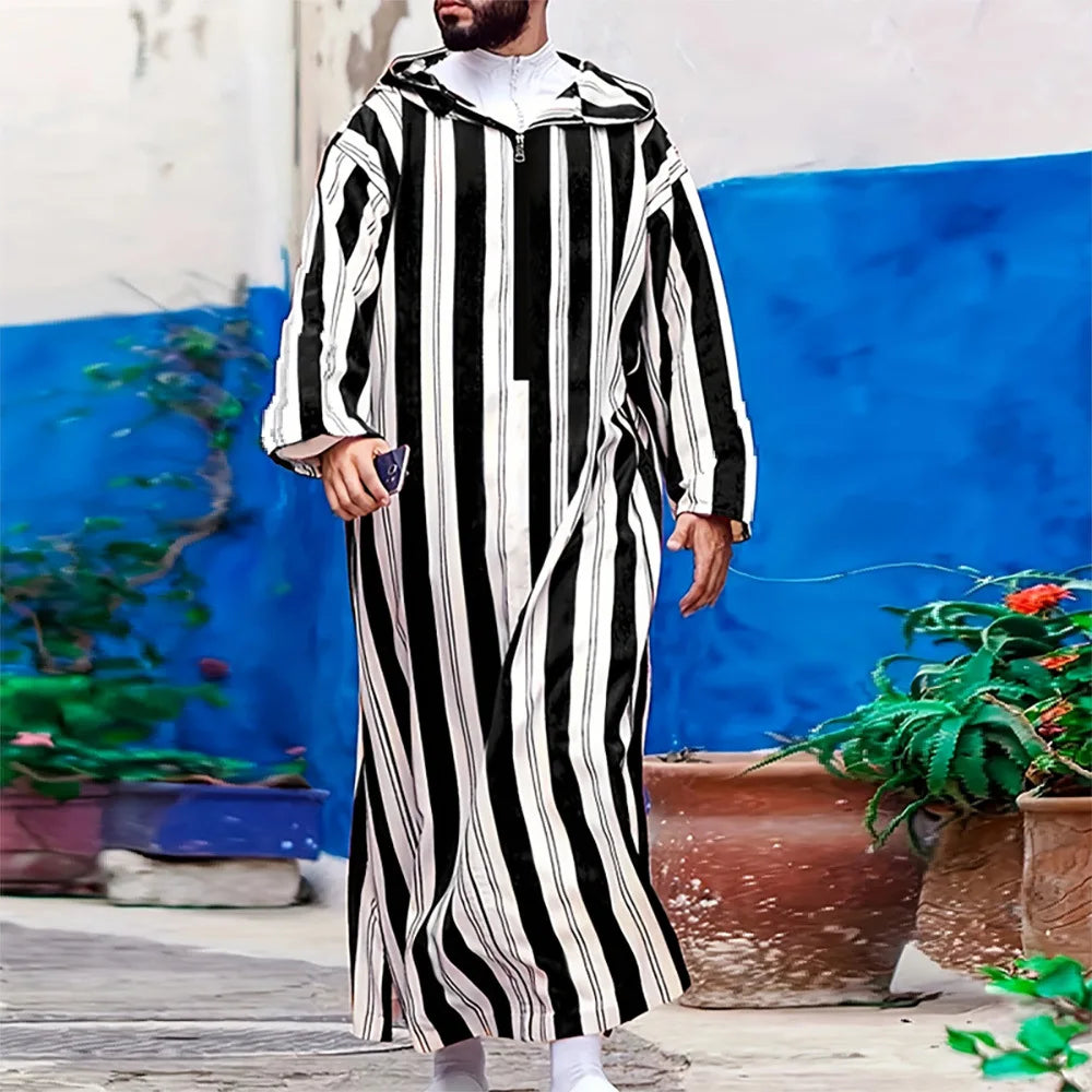 Men's Long Embroidered Casual Islamic Shirt Loose Muslim Prayer Suit Suitable for Young People's Daily Cultural Clothing Robe