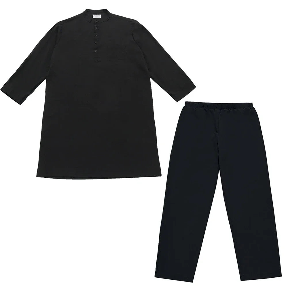Men Jubba Thobe Muslim Two Pieces Set For Male Pakistan Dubai Saudi Abaya Prayer Islamic Clothing Worship Suit Arabic Ramadan