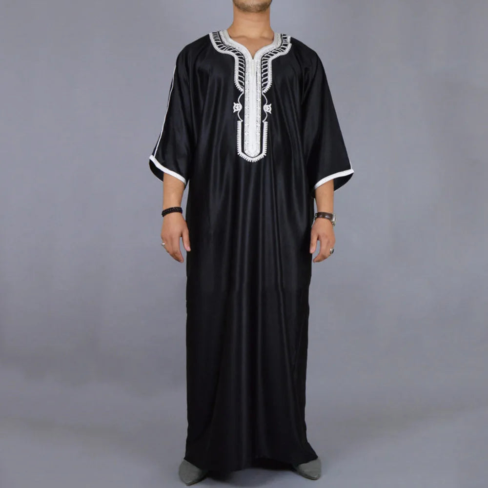 New Muslim Jubba Thobe Clothes Men Hoodie Ramadan Spring Autumn Abaya Dubai Turkey Islamic Clothing Male Casual Loose Red Stripe