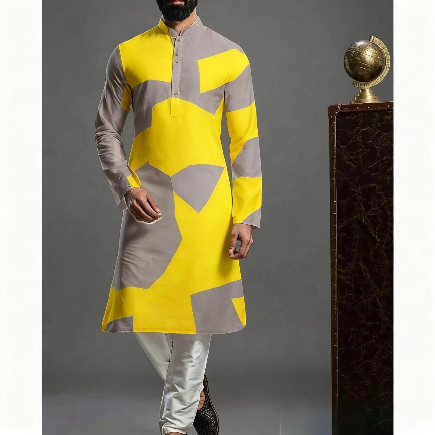 Men Islamic Arabian Patchwork Striped Embroidery Eid Muslim Long Robe Jubba Casual Loose  Muslim Dress Men Abayas