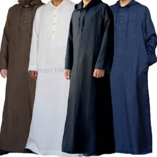 Muslim Fashion Men Clothes Solid Long Sleeve Hooded Robes Dubai Middle East Men Islamic Saudi Arabia Kaftan S-5XL